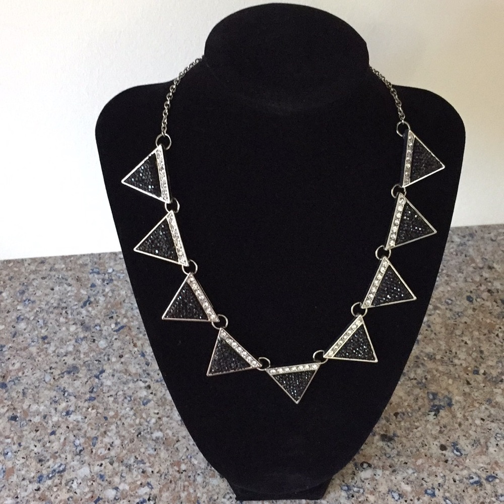 Silver tone and black necklace